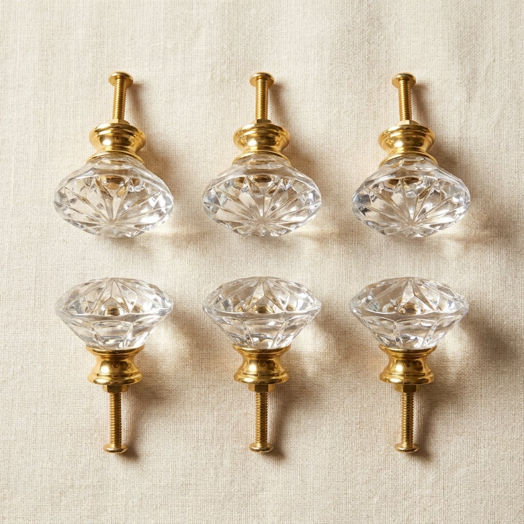 Vintage Glass + Brass Knobs (6-pack)