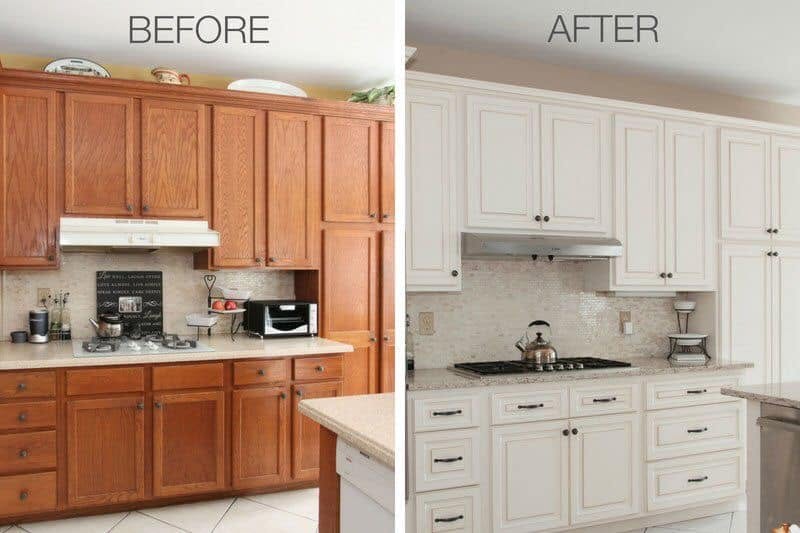 Before and after kitchen remodel with Builders Corner cabinetry.
